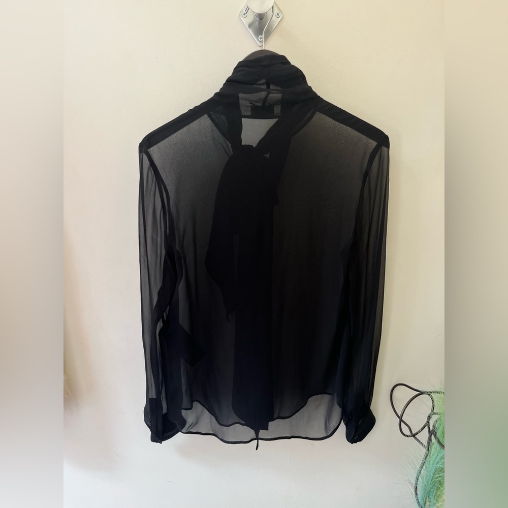 Saint Laurent Paris Silk Sheer Long Sleeve Button Down with Bow - Picture 10 of 15